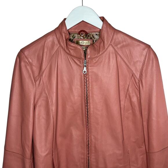 Wilson Vintage Rare Pink 100% Leather Bomber Moto Zip Up Jacket Zip Size Large - Picture 3 of 12